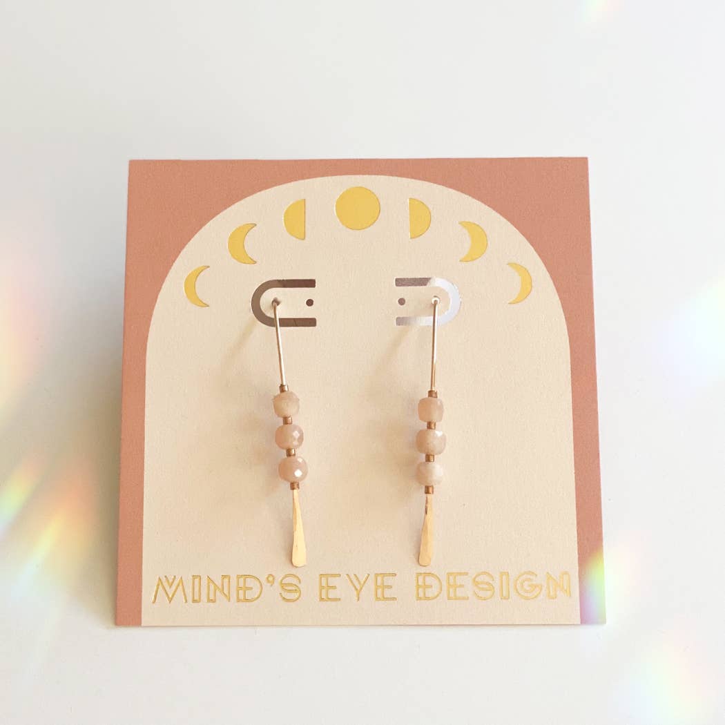 Peach Moonstone Threader Earrings - Gold Filled, Eco-Friendly