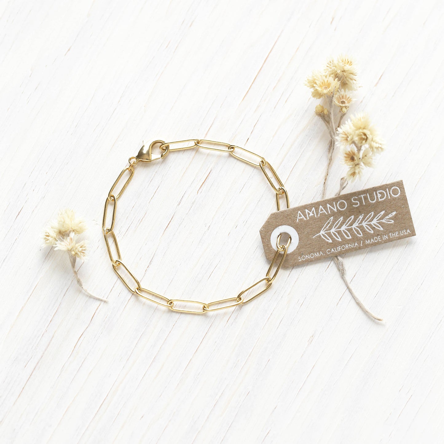 Paperclip Chain Bracelet - 14k Gold Dipped, 7”,  Eco-Friendly