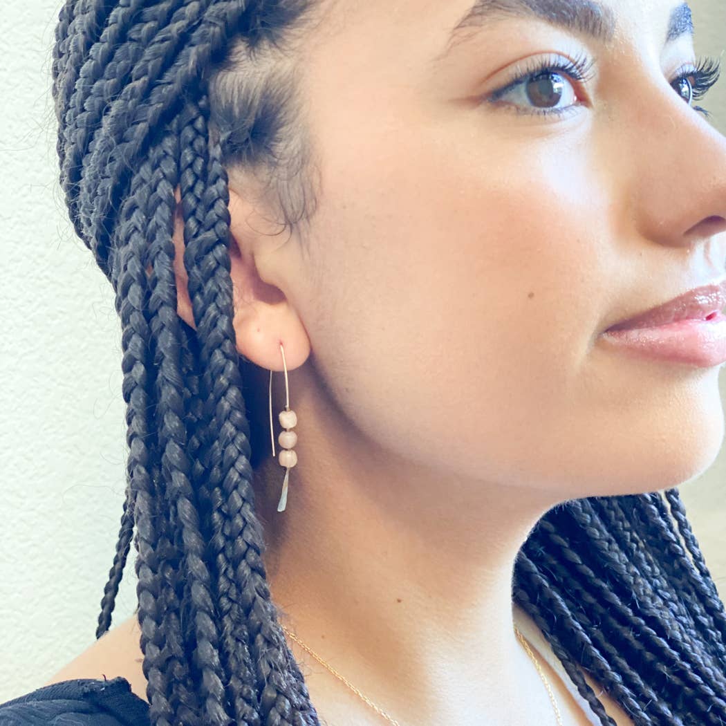 Peach Moonstone Threader Earrings - Gold Filled, Eco-Friendly