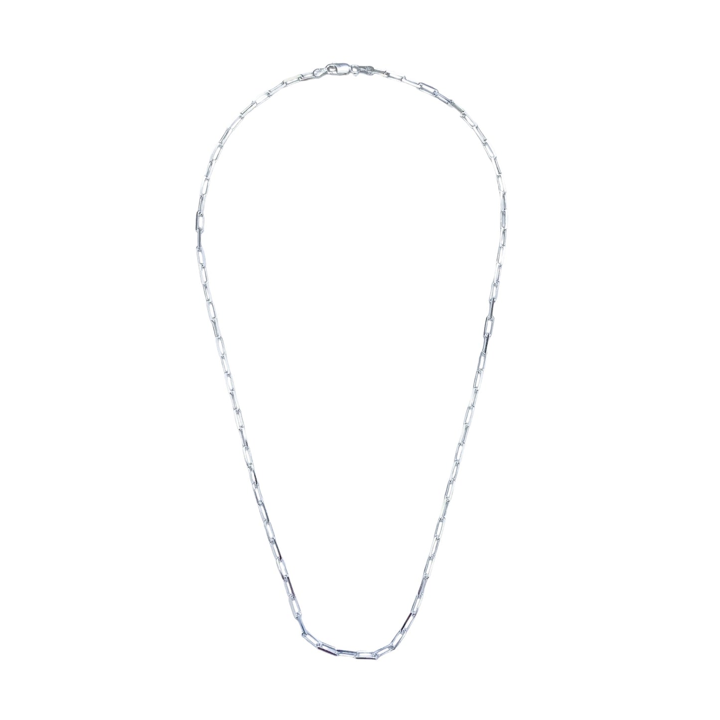 Sterling Silver Paperclip Chain Necklace - Made in Italy, 20”