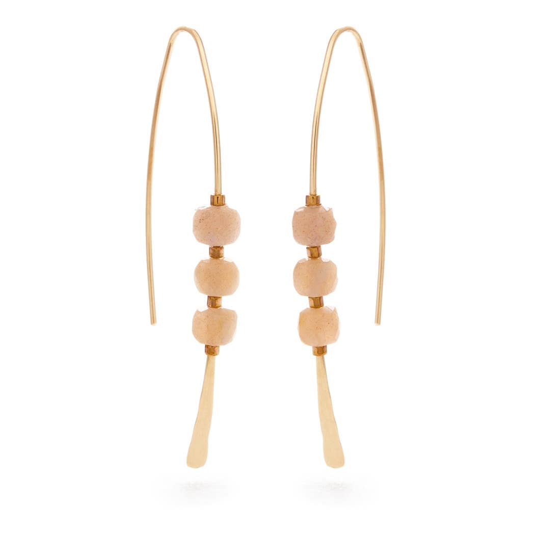 Peach Moonstone Threader Earrings - Gold Filled, Eco-Friendly