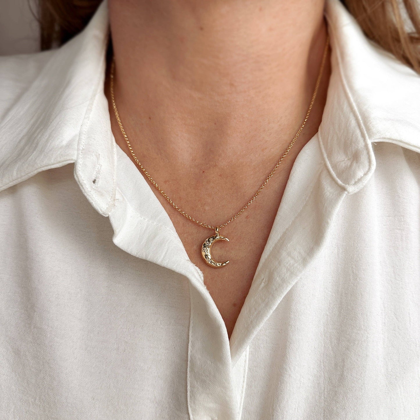 Hammered Crescent Moon Necklace - 18K Gold Filled, Eco-Friendly