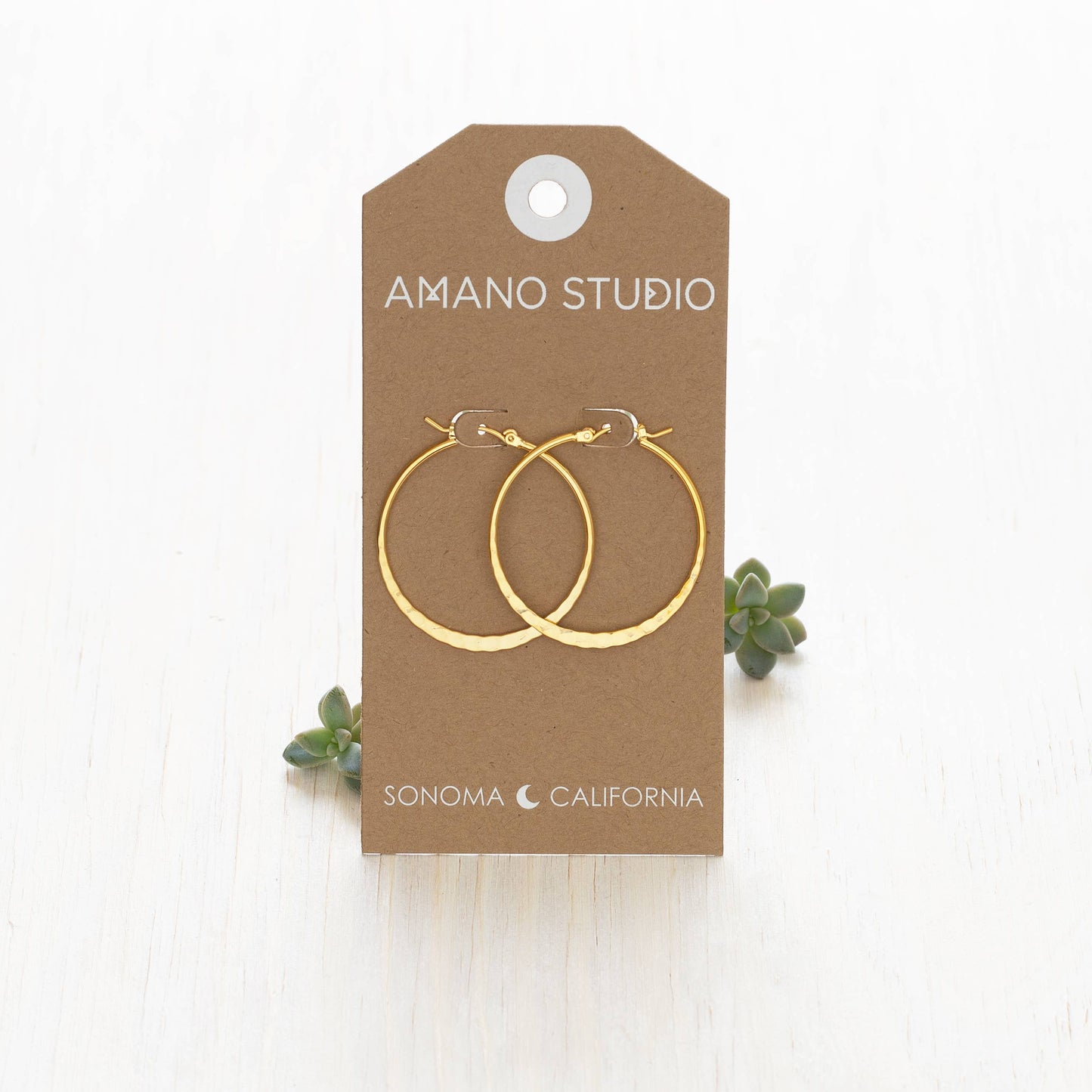 Gold Hammered Hoop Earrings - 14k Gold Dipped, Eco-Friendly