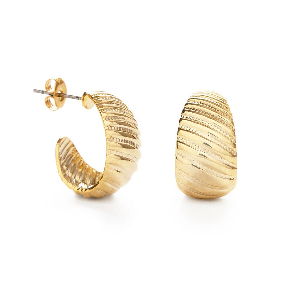 Vintage Shell Hoop Earrings: 14k Gold Dipped, Eco-Friendly