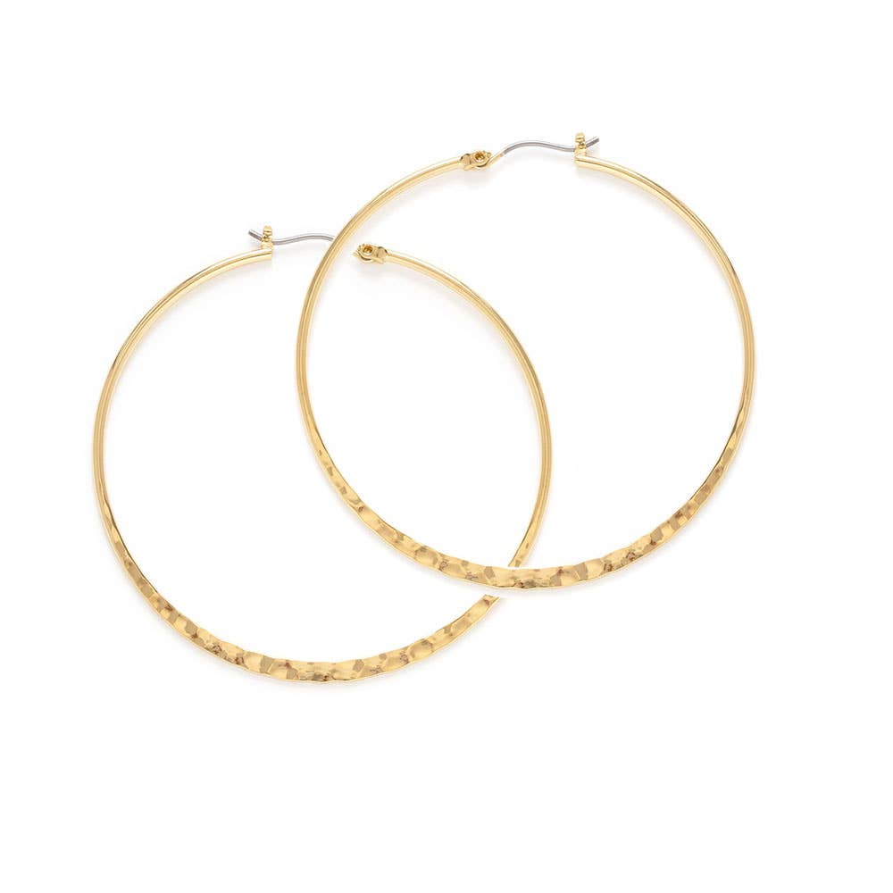 Gold Hammered Hoop Earrings - 14k Gold Dipped, Eco-Friendly