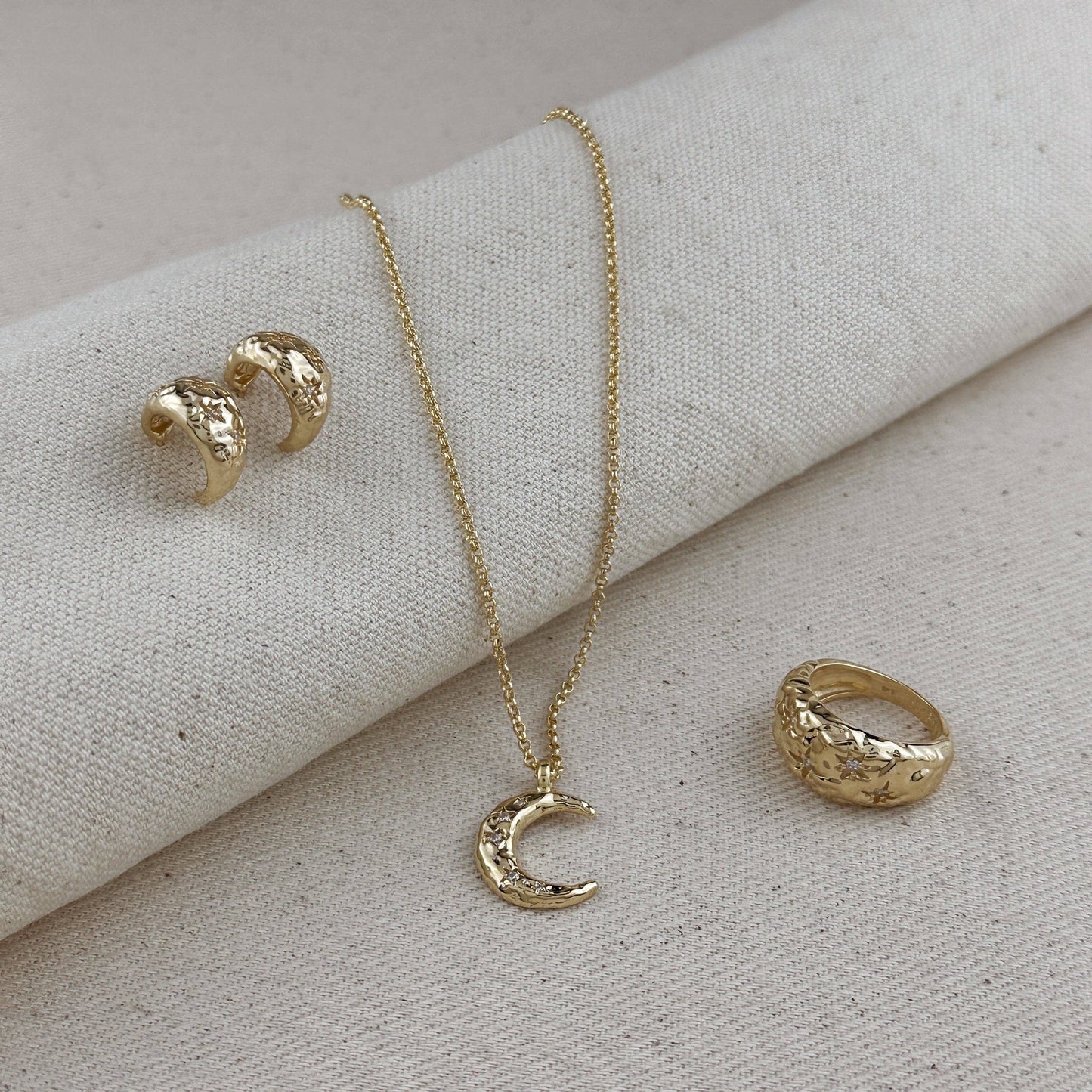 Hammered Crescent Moon Earrings - 18K Gold Filled, Eco-Friendly