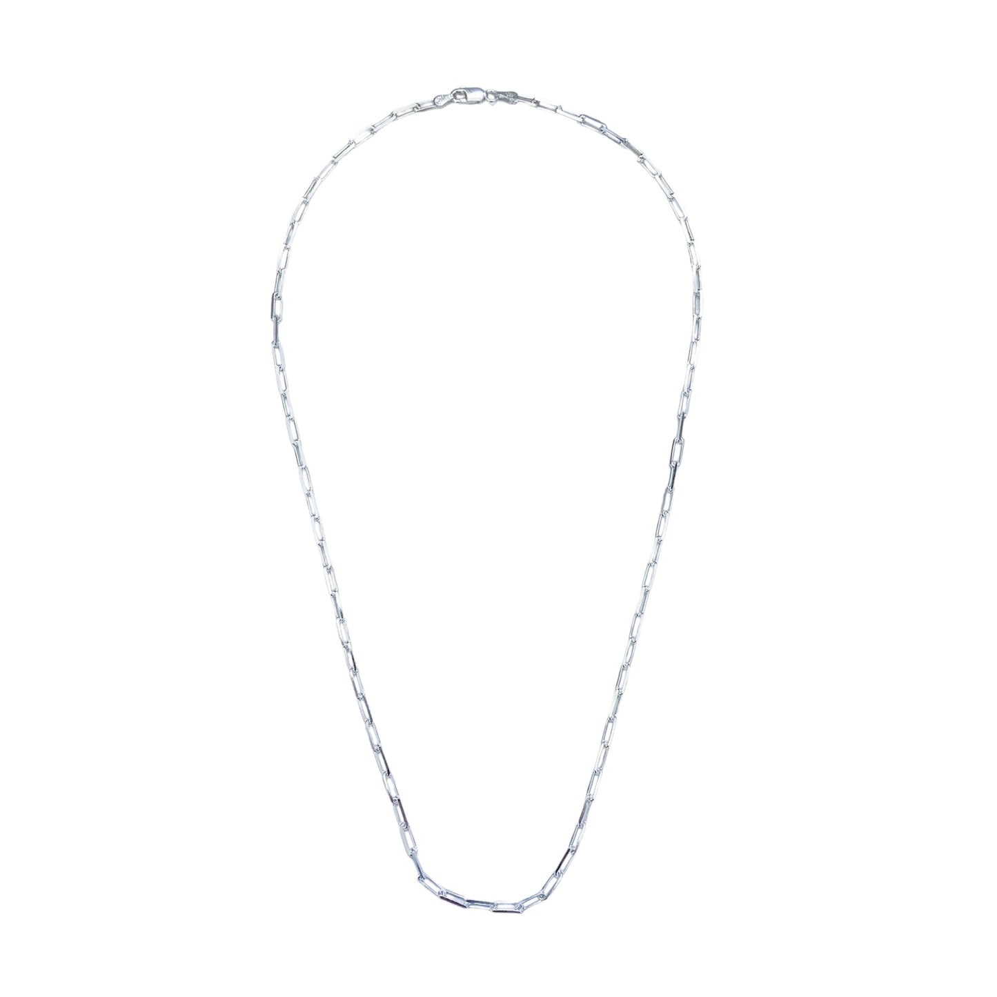 Sterling Silver Paperclip Chain Necklace - Made in Italy, 20”