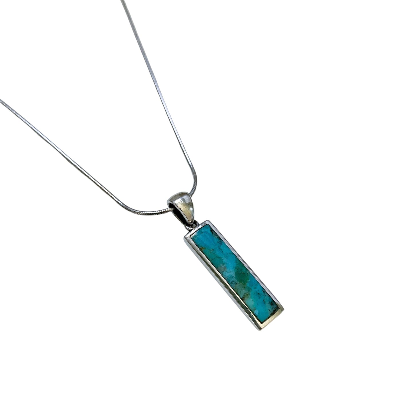 Genuine Turquoise & 925 Sterling Silver Snake Chain Necklace