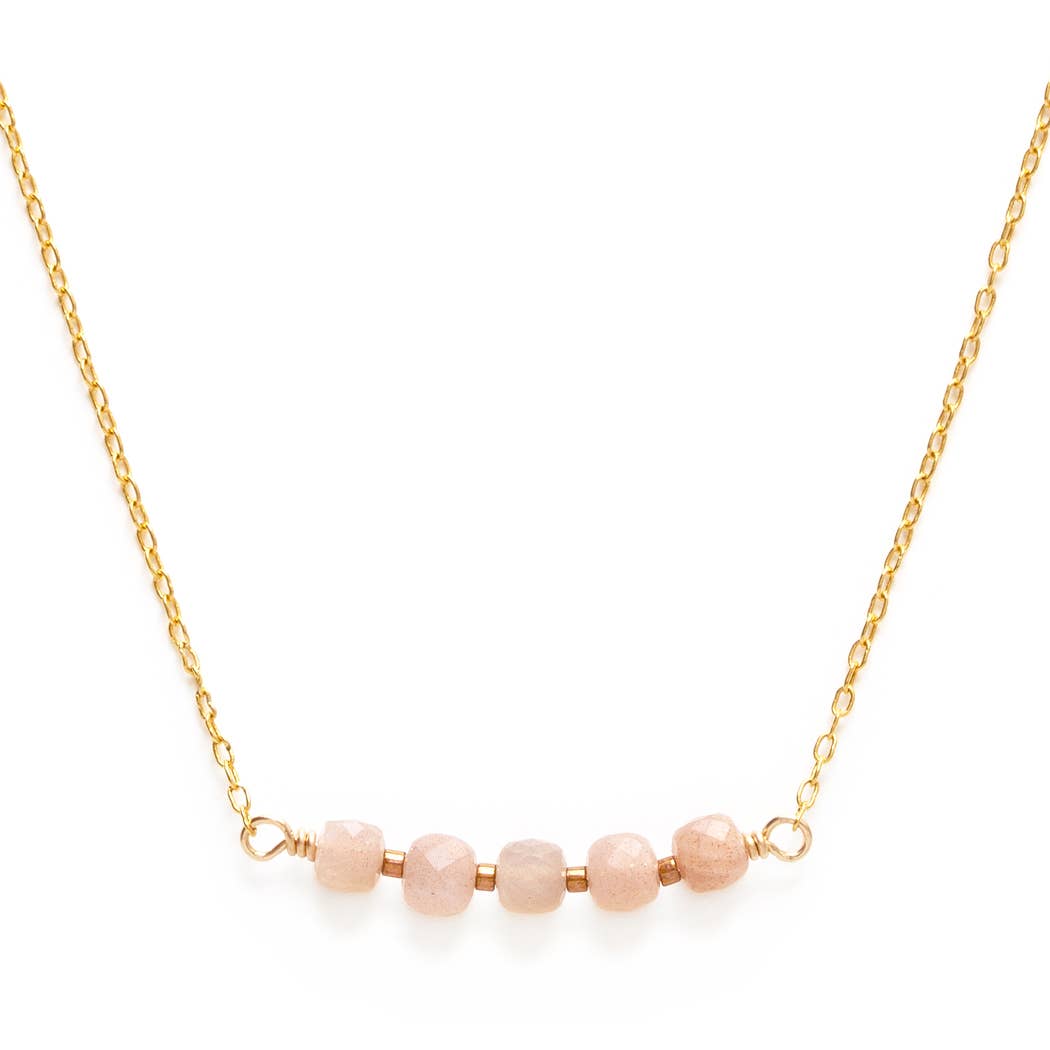 Peach Moonstone Necklace - 16” Gold Dipped, Eco-Friendly