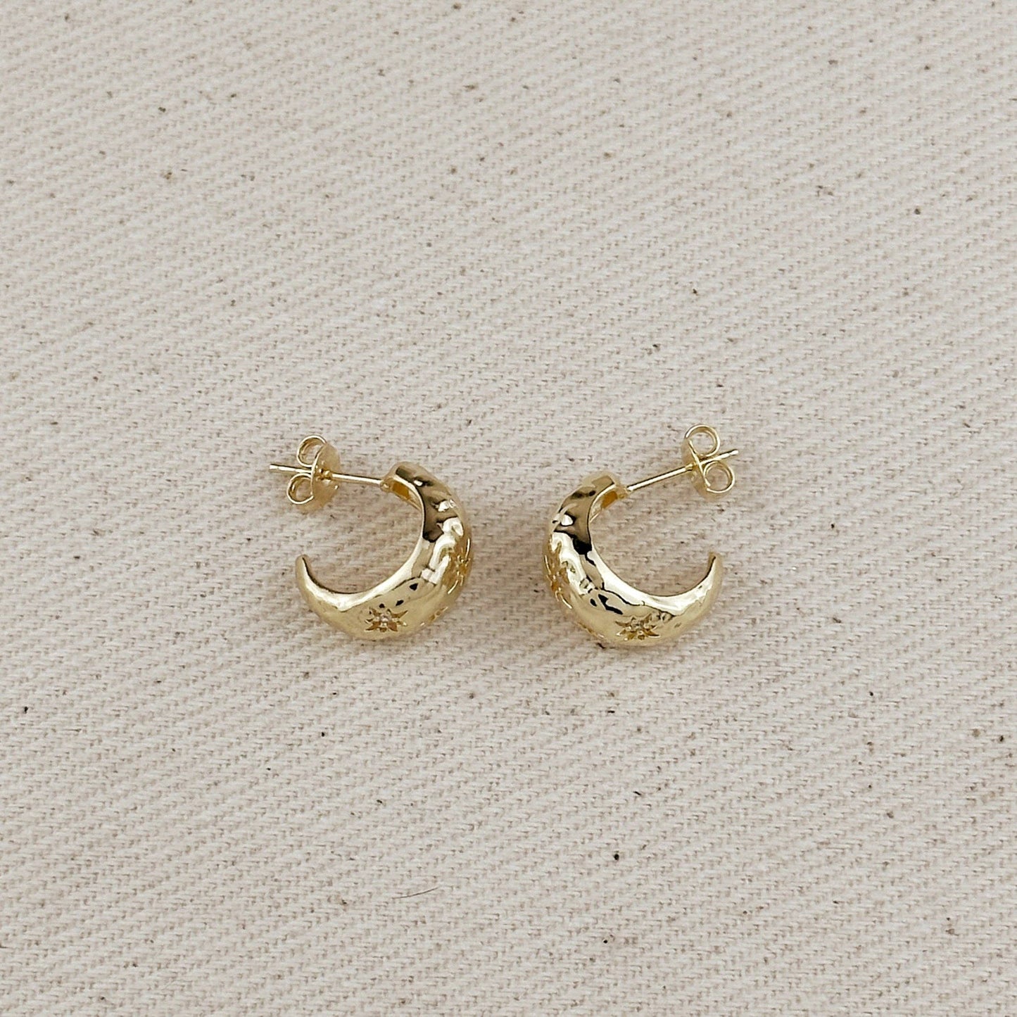 Hammered Crescent Moon Earrings - 18K Gold Filled, Eco-Friendly